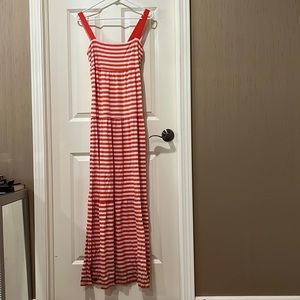 Orange and White Striped sleeveless Maxi dress